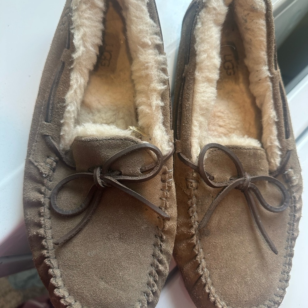 UGG Gray Suede Slippers with Plush Lining